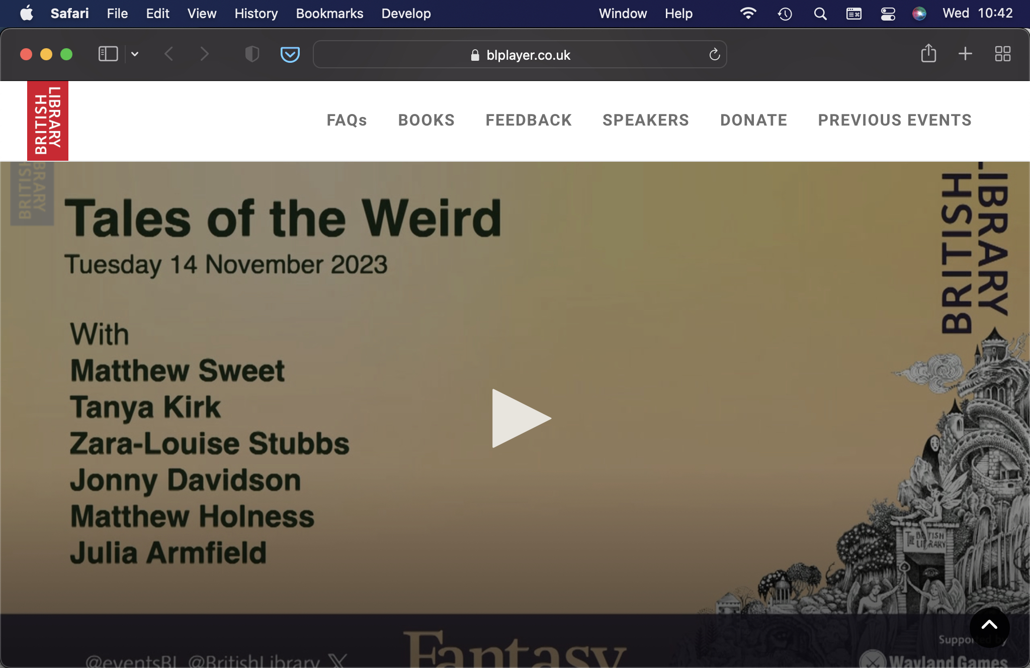 Screenshot of opening of Tales of the Weird talk from the British Library